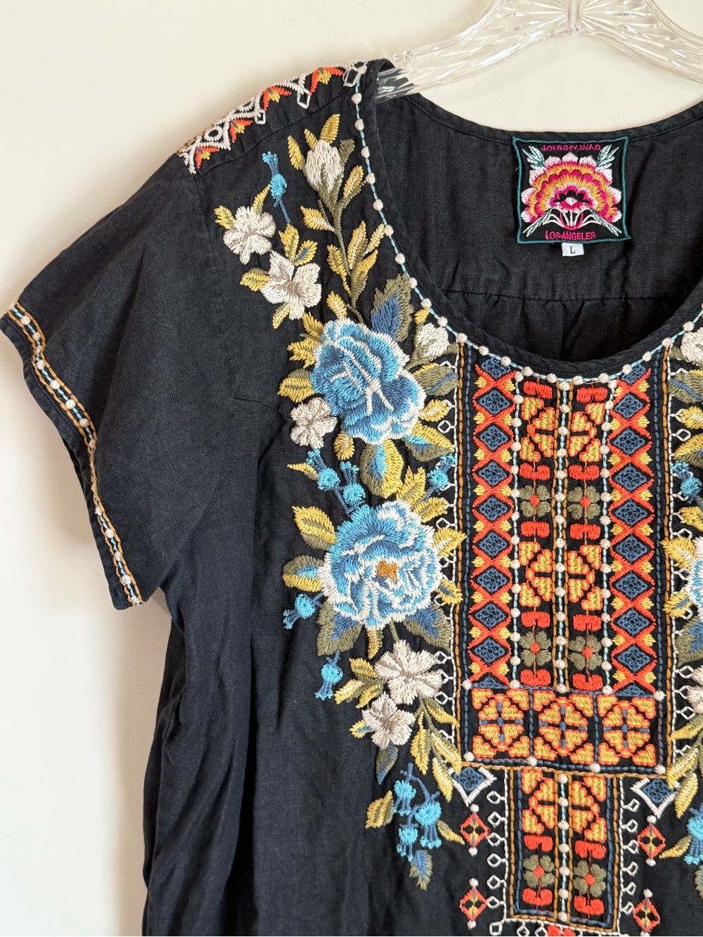 Johnny Was Embroidered Tunic Dress 100% Linen Western Size Large - Picture 3 of 9